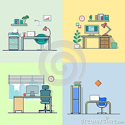 Office room workplace table chair interior indoor Vector Illustration