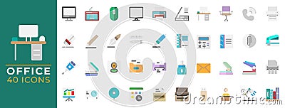Office and school flat icons set, vector symbols collection. can be used for website interfaces, mobile applications and software Vector Illustration