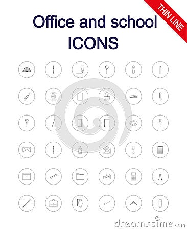 Office and school supplies icons set. Cartoon Illustration