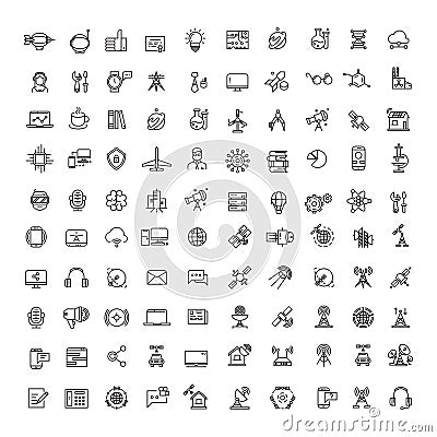 Office, science, technologies, space and communication line icons set Vector Illustration