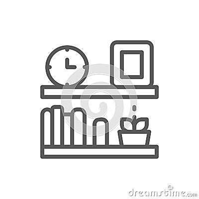 Office shelf, bookshelf line icon. Vector Illustration