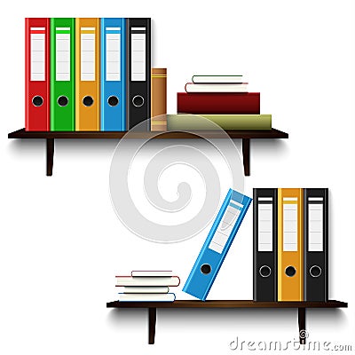 Office shelves with books and binders template Vector Illustration