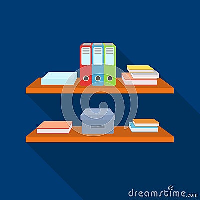 Office shelves with file folders icon in flat style isolated on white background. Office furniture and interior symbol Vector Illustration