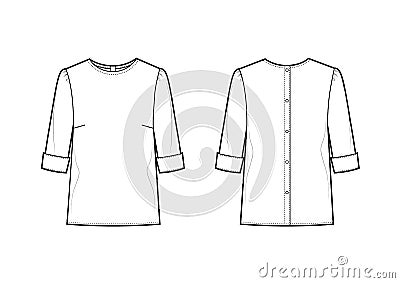 Office shirt technical fashion illustration with button clasp on back, short sleeves with cuffs Cartoon Illustration