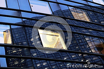 Office skyscraper window at night in Paris business district Stock Photo