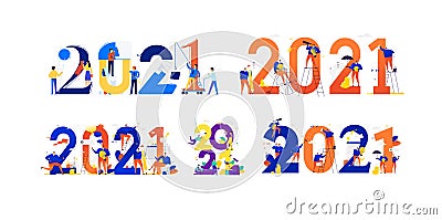Office staff are preparing to celebrate the new year 2021. Vector. Businessmen communicate among large numbers. New year is new bu Vector Illustration