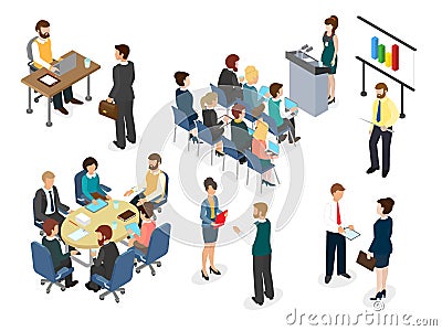 Office staff at the round table in the process of discussing Vector Illustration