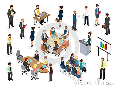 Office staff at the round table in the process of discussing Vector Illustration