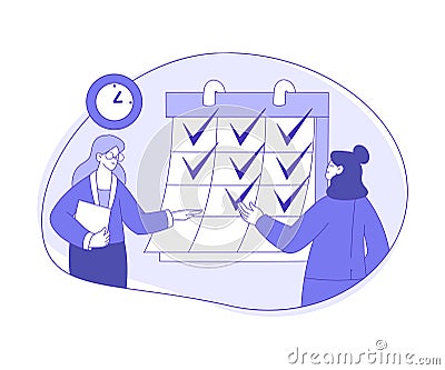 Office Staff with Woman Discuss Date on Calendar Working Together Vector Illustration Stock Photo