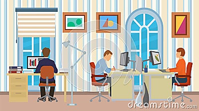 Office staff working business team workplace vector illustration. Vector Illustration