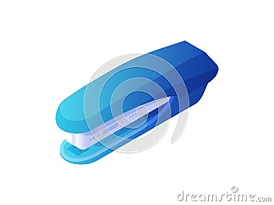 Office stapler isometric vector. Blue tool for stapling paper sheets. Vector Illustration