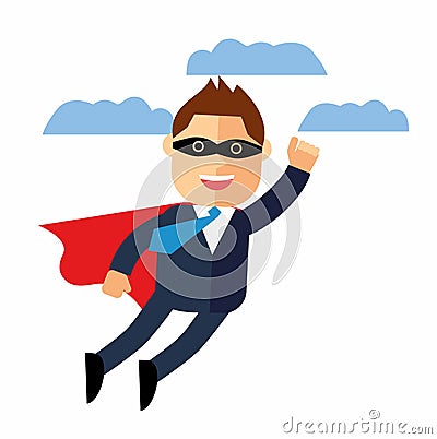 Office superhero businessman flying. happy worker. business design concept. vector illustration. Vector Illustration