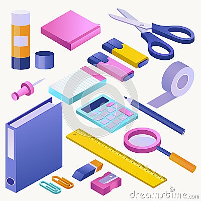 Office supply vector stationery school tools icons and accessories of education assortment pencil marker illustration Vector Illustration