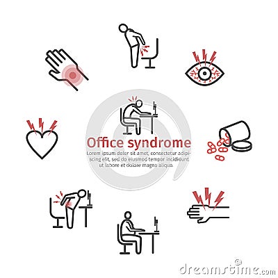 Office syndrome banner infographic. Vector signs for web graphics. Vector Illustration