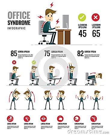 Office syndrome Infographics. Healthcare and medical. Vector Illustration