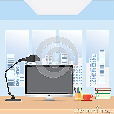 Office table desk with desktop, Business Concept Vector Illustration