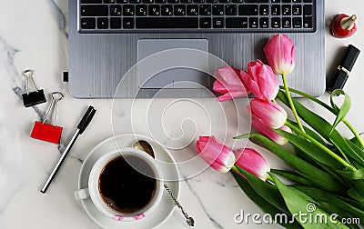 Office table feminine desk. Stock Photo