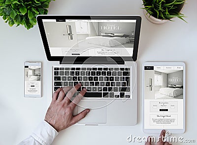 office tabletop cool responsive design hotel website Stock Photo