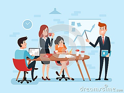 Office teamwork or business meeting. Busy corporate cartoon work Vector Illustration