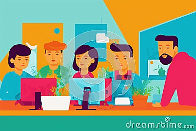 Office teamwork. Unleashing the Power of Teamwork. Navigating Success in the Office. Generative AI Stock Photo