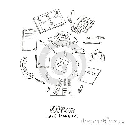 Office tools doodles pen, pencils, book, paper Vector Illustration