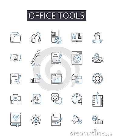 Office tools line icons collection. harmony, ensemble, melodic, orchestration, intonation, improvisation, dynamics Vector Illustration