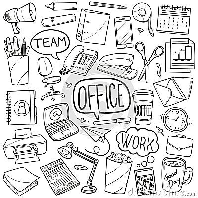 Office Traditional Doodle Icons Sketch Hand Made Design Vector Vector Illustration