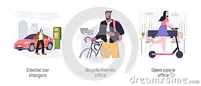 Office transportation isolated cartoon vector illustrations set. Vector Illustration