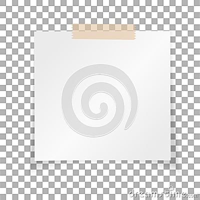 Office white paper sticky note isolated on transparent background. Post on sticky tape. Template for your projects. Vector Vector Illustration