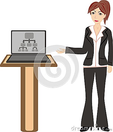 Office woman and laptop Vector Illustration