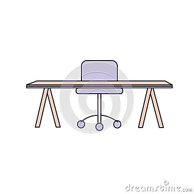 Office wood desk with chair design Vector Illustration