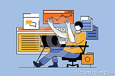 Office work concept with people scene in flat design for web. Vector Illustration