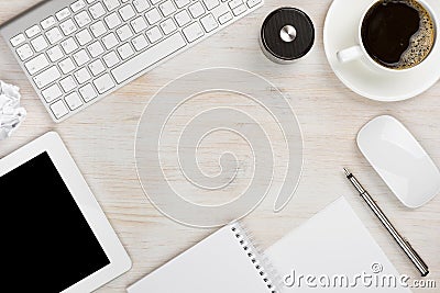 Office work essential tools with copy space in the middle Stock Photo
