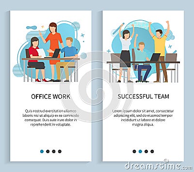 Office Work and Successful Team,Workflow in Group Vector Illustration