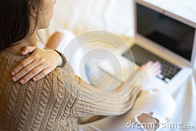 Office worker with back pain from working with the computer. Stock Photo