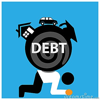 Office Worker carry house, school fees, and car debt. The Vector Illustration is showing the concept of Financial. Vector Illustration