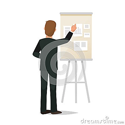 Office worker, conducts conference, seminar, business training, staff training, research. Vector Illustration