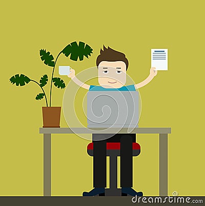 Office worker or freelancer businessman. Vector cartoon illustration Vector Illustration