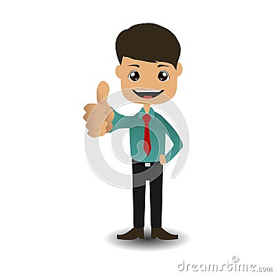 Office worker give tumb up reaction. Vector Illustration