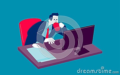 Office worker hurrying for deadline in stress. Business busy employee overloaded with work Vector Illustration