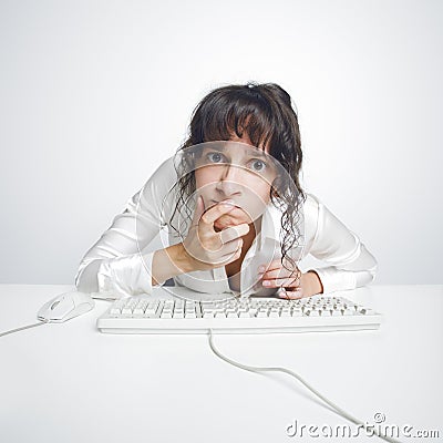 office worker looking confused at the camera Stock Photo