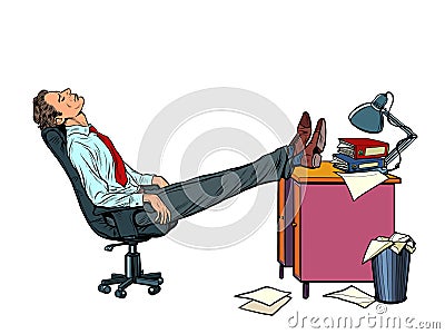 Office worker Manager resting in a work chair. Fatigue Vector Illustration