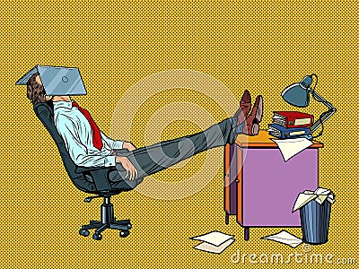 Office worker Manager resting in a work chair. Fatigue Vector Illustration