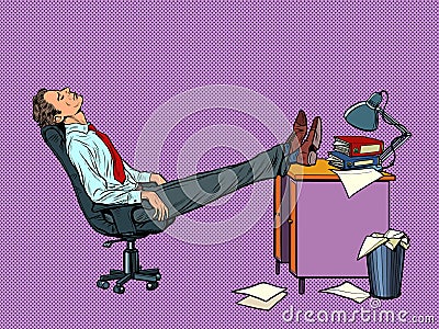 Office worker Manager resting in a work chair. Fatigue Vector Illustration