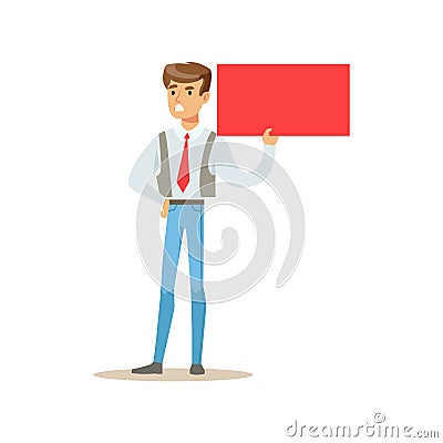 Office Worker Marching In Protest With Banner, Screaming Angry, Protesting And Demanding Political Freedoms Vector Illustration