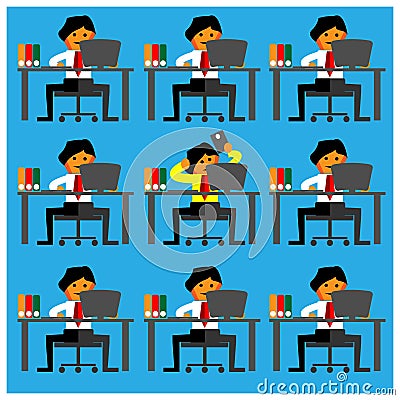 Office Worker play mobile phones among their busy friends. Flat design Vector Illustration