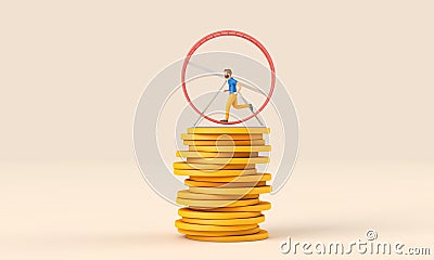 Office worker running in a loop on a hamster wheel. Business rat race concept. 3D Rendering Stock Photo