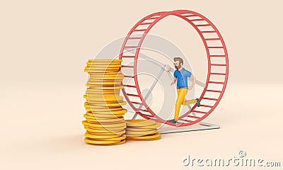 Office worker running in a loop on a hamster wheel. Business rat race concept. 3D Rendering Stock Photo