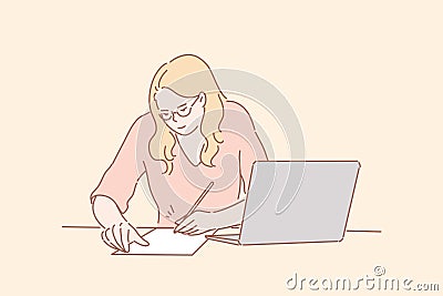 Office worker signing contract, business concept Vector Illustration