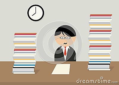 Office worker swamped with work. Vector Illustration